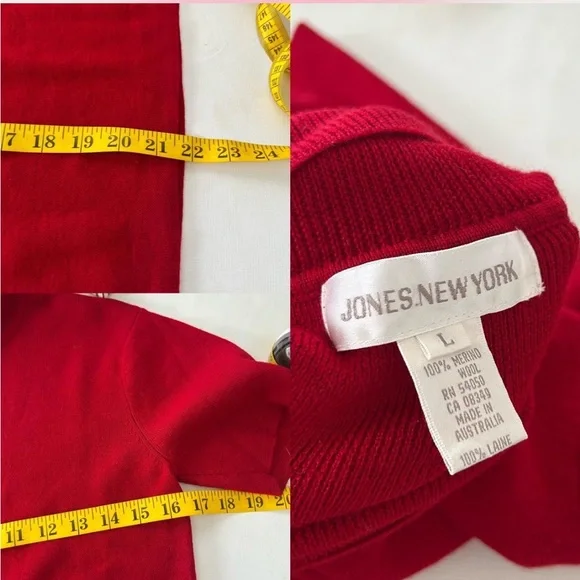 Vintage 1990s Red Jones New York Wool turtleneck sweater short sleeve large. - Picture 8 of 8